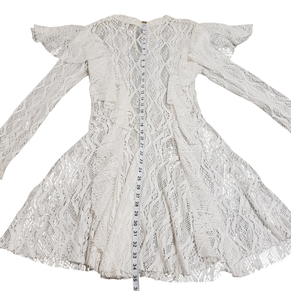 Free People Rock Candy Lace Ruffle Mockneck Sheer Flare Mini Dress Size Small - Picture 14 of 14